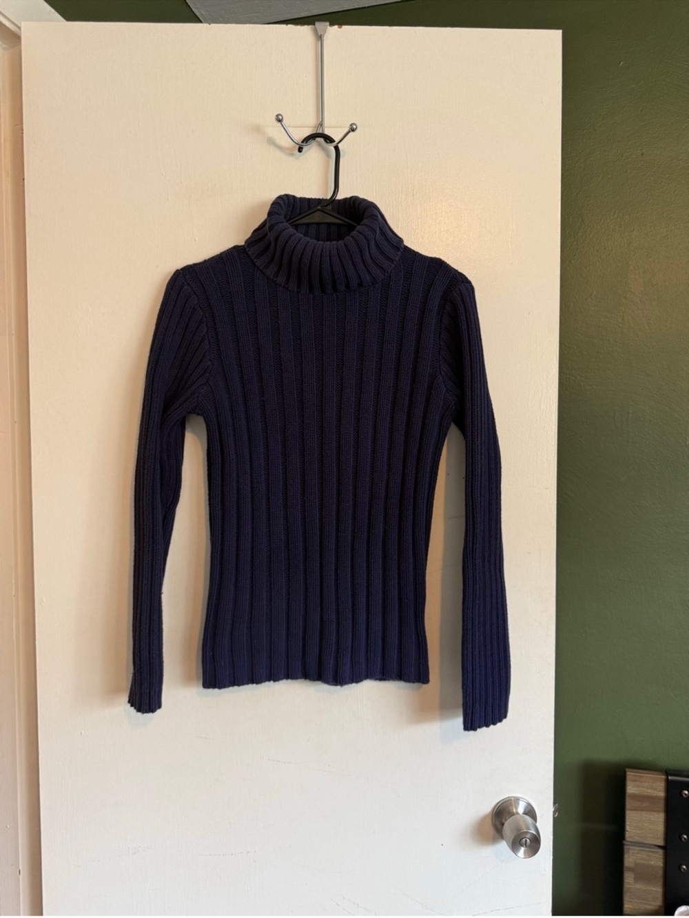 J. Crew dark blue vintage wash chunk ribbed knit  stretchy fitted turtleneck